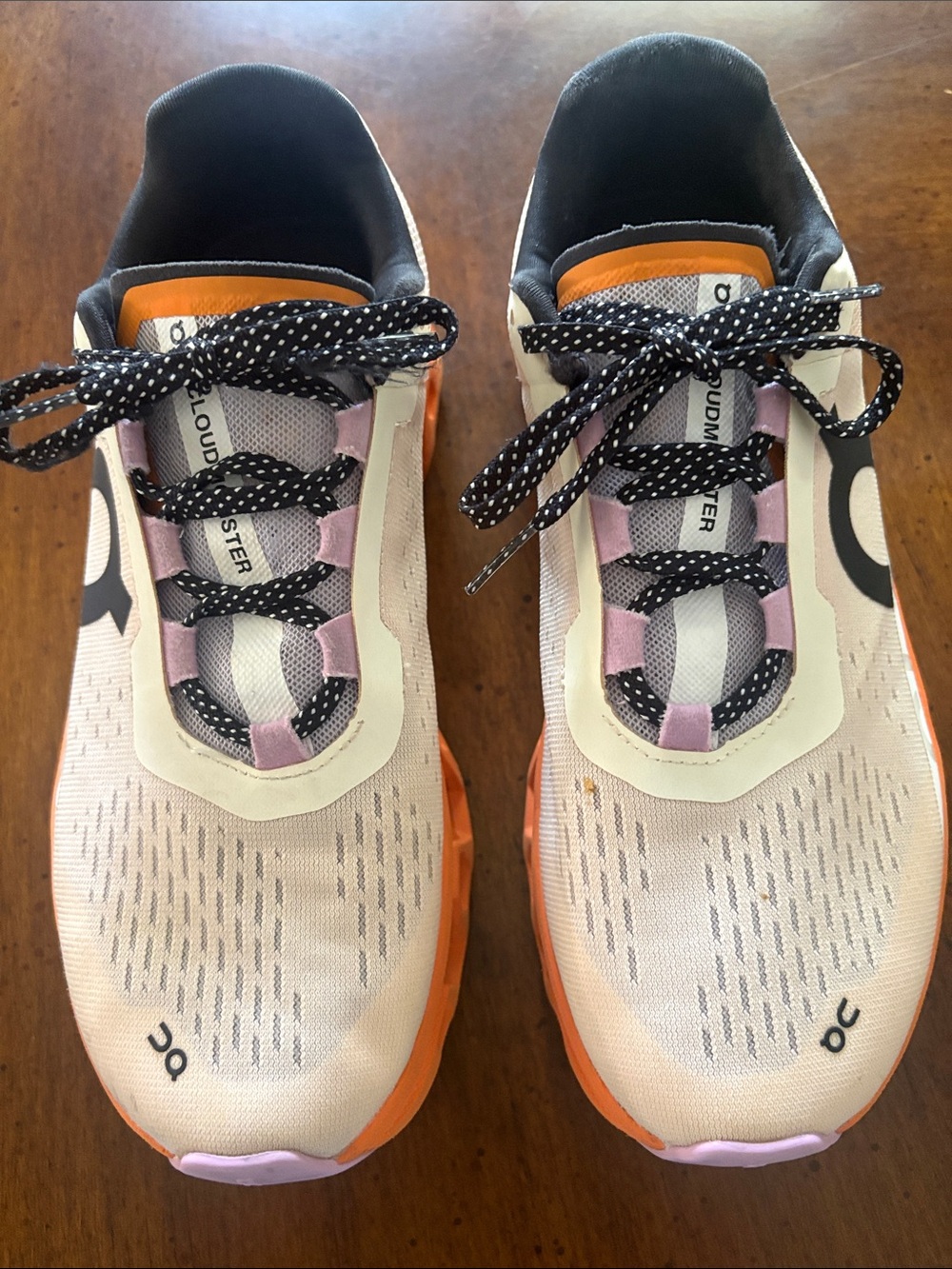 On Running Cloudmonster Sneakers in Peach, Orange & Black size 8 1/2